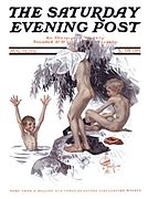 Saturday Evening Post cover from 1911 showing boys swimming naked
