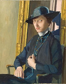 Seated Portrait of a Woman in a Black Dress and Hat Oil on canvas