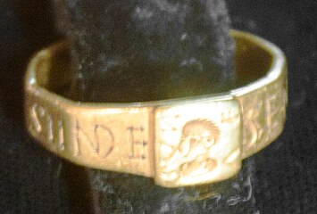 The Ring of Silvianus is a Roman gold ring of around the 4th century, found near a former Roman town, Silchester. Like the stone tablet at the temple of Nodens, it is inscribed with a curse on the ring-thief Senicianus.[17]