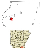 Location of Crossett in Ashley County, Arkansas.