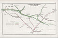 A 1908 Railway Clearing House map of lines around the West Norwood railway station, as well as surrounding lines.