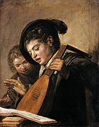 different from: Two singing boys with a lute and a music book 