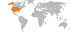 Map indicating locations of Gambia and USA