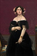 让·奥古斯特·多米尼克·安格尔的《穆瓦提西埃夫人肖像画》（Madame Moitessier），147 × 100cm，约作于1851年，来自山缪·亨利·卡瑞斯的收藏。[54]