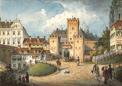 施瓦宾门（德语：Schwabinger Tor）在1817年拆除，修建了音乐厅广场