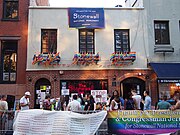 The Stonewall Inn in Greenwich Village, a designated U.S. National Historic Landmark and National Monument, as the site of the June 1969 Stonewall riots and the cradle of the modern gay rights movement[55][63][64]