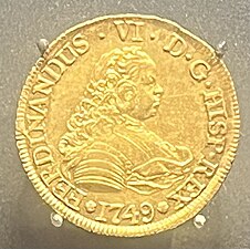4 Spanish escudo gold coin minted in the Captaincy General of Chile, 1749
