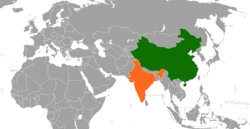 Map indicating locations of China and India