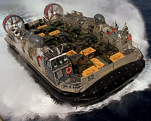 A U.S. Navy Landing Craft Air Cushion, an example of a military hovercraft