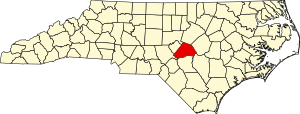 Map of North Carolina highlighting Harnett County