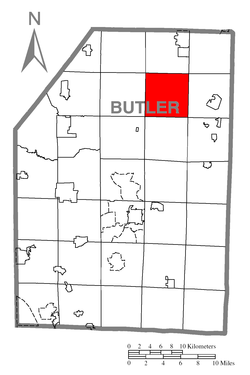 Map of Butler County, Pennsylvania, highlighting Washington Township