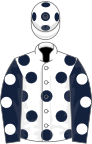 White, dark blue spots, dark blue sleeves, white spots