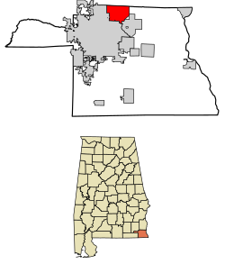 Location of Kinsey in Houston County, Alabama.