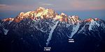 Mount Tsurugi from Mount Kashimayari (with note) Sannomado Glacier and Komado Glacier 剱岳、鹿島槍ヶ岳より、三ノ窓氷河と小窓氷河