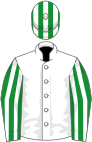 White, green and white striped sleeves, striped cap