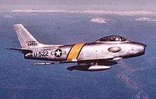 An F-86 fighter jet in flight