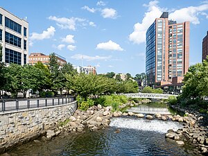 The daylighted Saw Mill River at Getty Square (2023)