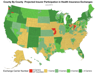 美国保险公司参与医疗保险交易所，根据郡分布做预估