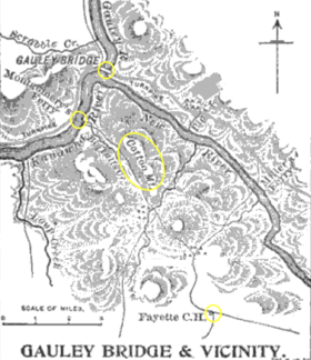 Old map showing mountains between Fayette Court House and the Kanawha River
