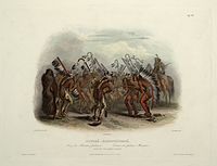 "Ischohä-Kakoschóchatä, Dance of the Mandan Indians": aquatint by Karl Bodmer from the book "Maximilian, Prince of Wied's Travels in the Interior of North America, during the years 1832–1834"