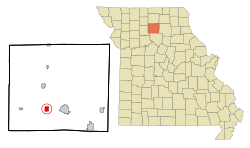 拉克利德在林县及密苏里州的位置（以红色标示）
