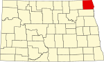 标示出彭比纳县位置的地图