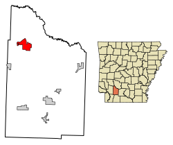 Location of Prescott in Nevada County, Arkansas.