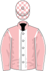 Pink, white stripe, pink sleeves, white seams, check cap