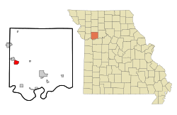 伍德海茨在雷县及密苏里州的位置（以红色标示）