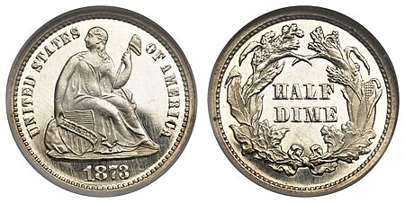 二美分硬幣、三美分銀幣和半角硬幣都在《1873年鑄幣法案》頒佈後停產。