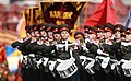 The corps of drums of the Moscow Military Conservatoire during the Victory Parade on Red Square in May 2010