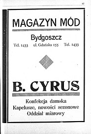 Advertising for Cyrus Shop in 1928