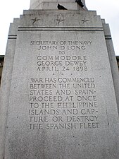 Secretary of the Navy John D. Long to Commodore George Dewey April 24, 1898: 'War has commenced between the United States and Spain. Proceed at once to the Philippine Islands and capture or destroy the Spanish fleet'.