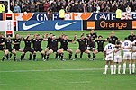 The All Blacks performing a Haka in front of the French team