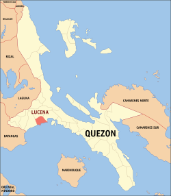 Map of Calabarzon with Lucena highlighted