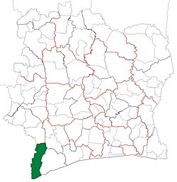 Location in Ivory Coast. Tabou Department has retained the same boundaries since its creation in 1988.