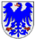 The Värmland Coat of Arms, "Argent, an Eagle displayed Azure beaked, langued and membered Gules".