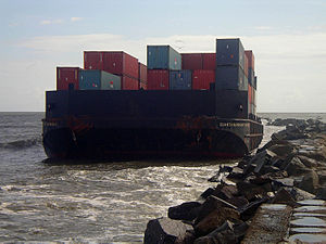 Barge Guantanamo Bay Express aground near St. Johns River entrance.