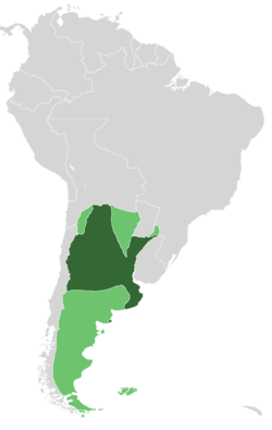 Map of the Argentine Confederation (and its bordering countries) around 1846. Areas of ineffective control are shown in lighter green.