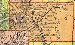 Early El Paso County Colorado map. Bijou Basin was five miles southeast of Sidney in northeastern El Paso County
