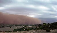 Gust-front dust cloud moving across the Llano Estacado toward Ransom Canyon