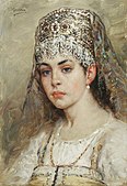 Boyaryshnya with kokoshnik covered with veil. 19th-century painting by Konstantin Makovsky.