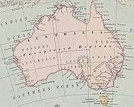 1863 map of Australia shows the Southern Ocean lying immediately to the south of Australia.