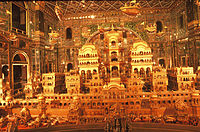 Gold carving depiction of legendary Ayodhya at the Ajmer Jain temple, Ajmer