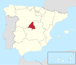 马德里自治区于西班牙位置图