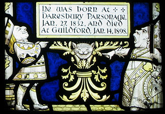 Stained glass illustrating 'Alice's Adventures in Wonderland' by Geoffrey Webb, at All Saints' Church, Daresbury