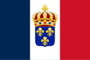 The French tricolore with the royal crown and fleur-de-lys was possibly designed by the Henri, Count of Chambord, in his younger years as a compromise, but which was never made official, and which he himself rejected when offered the throne in 1870.[31]