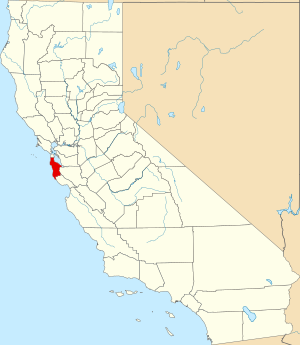Map of California highlighting San Mateo County