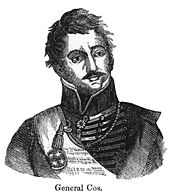 Black-and-white drawing of a man, shown from mid-chest up. He is wearing a military jacket with a high collar.