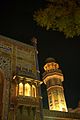 The mosque, illuminated at night.